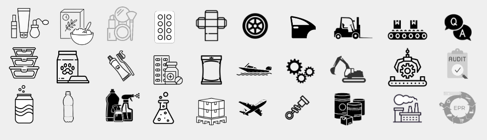 Packaging, Components, Chemicals, BOMs, Manufacturing, Engineering, and Quality Icons and Images for Specifications.
