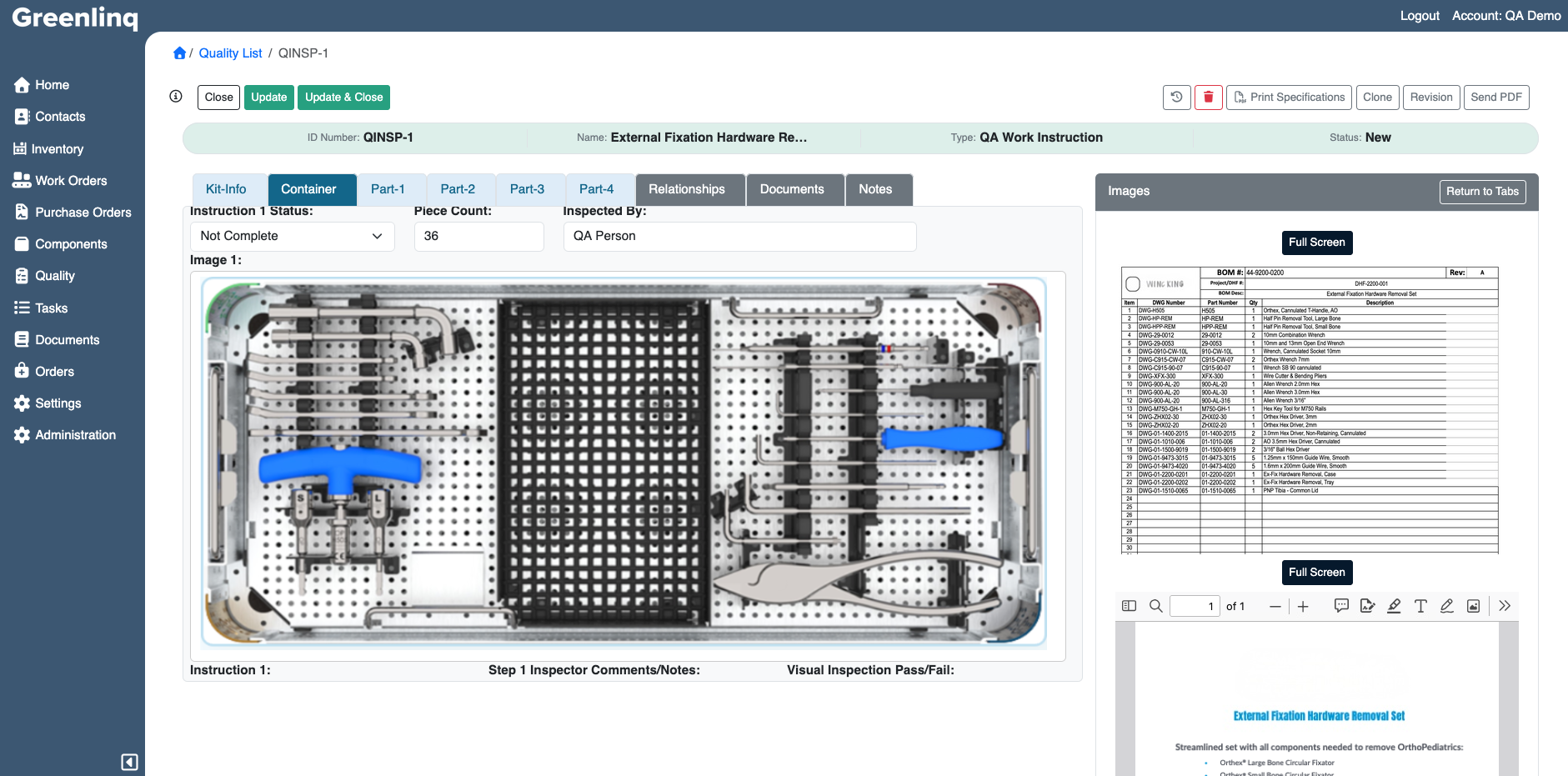 Greenlinq QA Work Instruction and Inspection
